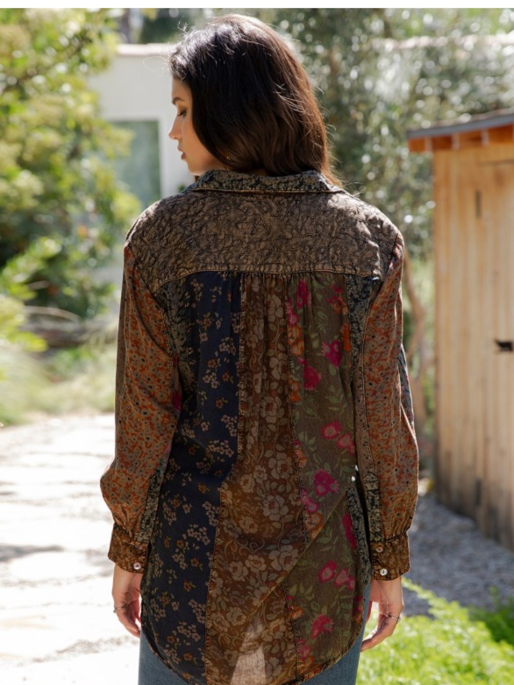 YTF1โ๐๐ค STUNNING FALL JHABLAS Patchwork Boho Button-Front Tunic - Picture 5 of 7